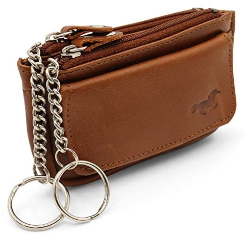 Safekeepers Schlüsseletui Leder Klein - Schlüsseltasche mit Reißverschluss Damen und Herren, Mini Schlüsselmäppchen für Autoschlüssel - Braun