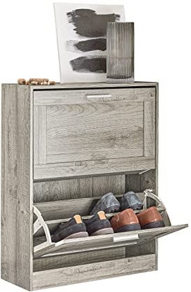 SoBuy FSR137-HG Schuhkipper Schuhablage Schuhschrank mit 2 Klappen Schuhregal schmal Schuhkommode BHT ca.: 60x79x23cm