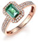 Ring Damen, Zierlicher Ring Roségold 18 Karat Roségold Grün Rechteck Smaragd Runder Diamant Eheringe Valentinstag Geschenke Größe 50 (15.9)