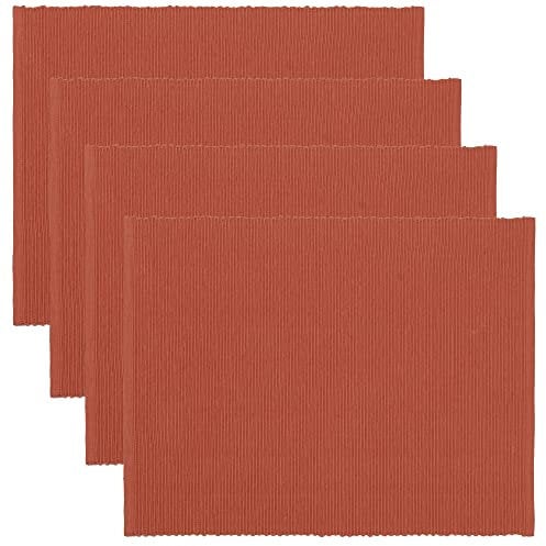 LINUM UNI Set de Table Lot de 4 35x46 cm, Coton Côtelé, Lavable en Machine, Orange Rouille