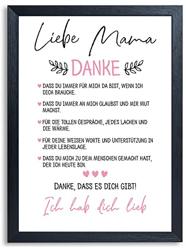 Tigerlino® Danke Mama Bild DIN A4 Poster Kunstdruck Muttertag Geschenk Danksagung Beste Mutter Wandbild (Standard)
