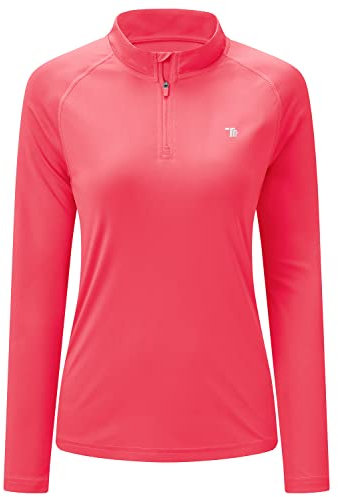 donhobo Long Sleeve Hiking Tops Women 1/4 Zip Top Casual Ladies T Shirts UPF 50+ Sports Shirt Yoga Gym Running Workout Cycling Activewear Red S