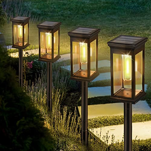 Towwoo Solarlampen für Außen Garten, 4 Stück Solarleuchten Garten Warme LED Licht, IP65 Wasserdicht Solarlampe Gartendeko für Draußen Gehweg Terrasse Garten Rasen (Quadratisch)