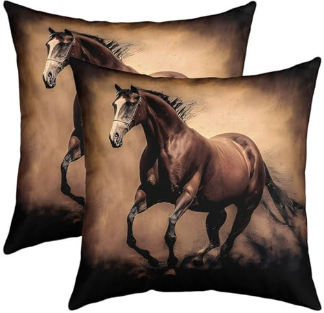 Galloping Horse Kissenbezug Kissenhülle Pferd Kissenbezüge 40x40cm 2er Set Kissenbezüge Weich Dekor Nette Tier Dekor Sofakissen Couchkissen Kawaii Bauernhof Cowboy Braun Dekokissens Kissen Fall