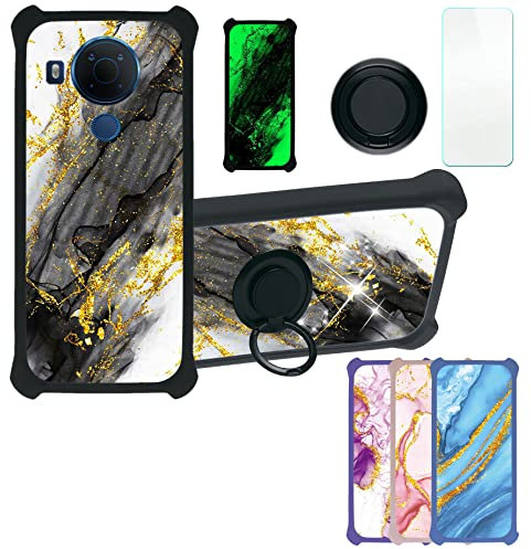 Aroepurt Hülle Für Nokia 5.4 hülle Kompatibel mit Nokia 5.4 Hülle Case Handyhülle Schutzhülle Cover [Mit 9H Härte HD Schutzfolie] PC + Silikon Ständer JSH-HDL