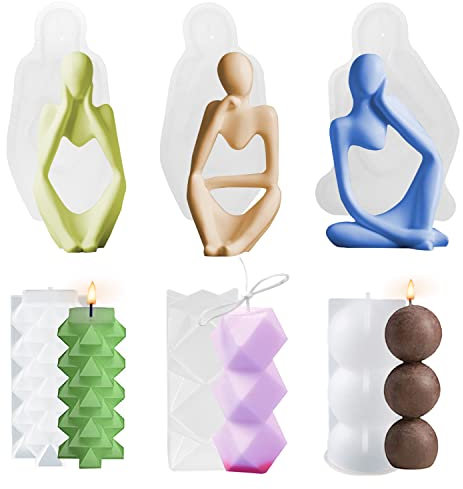 CNYMANY Art Thinker - 6 moldes geométricos para hacer velas, molde geométrico de resina de silicona, molde de artesanía abstracto, molde de adorno para decoración de escritorio, decoración de mesa del