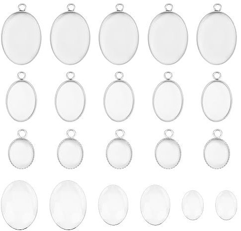 UNICRAFTALE 30 Sets Ovaler Cabochon Anhänger 304 Edelstahl Anhänger Tabletts Mit Leerer Lünette Mit Ovalen Glas Cabochons Lünetten Rohlinge Tablett Für Herstellung Foto Anhängern Basteln Schmuck