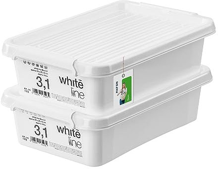 PAFEN 2x Aufbewahrungsbox mit Transparent Deckel 3,1L - 30 x 20 x 8 cm - Boxen Aufbewahrung Stapelboxen mit Verschlussclips Kunststoffbehälter Kleiderboxen Organizer | Weiß