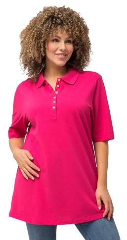 Ulla Popken Women's Basic Polo Shirt T, Magenta Pink, 24 UK/26 UK