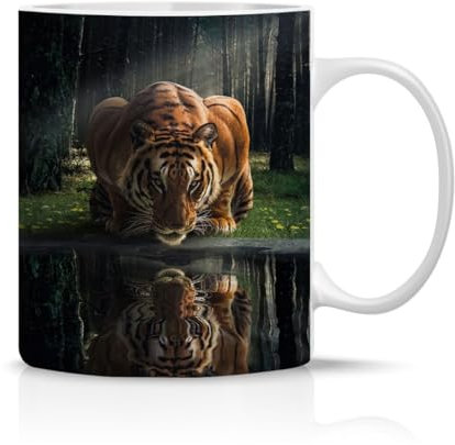 Hustling Sharks® The Tiger Tasse - Geschenk Kaffeetasse 330ml - Spülmaschinenfest, Keramik, Weiß - Mit Tiermotiv, Inspirierendes Bild - Für Büro