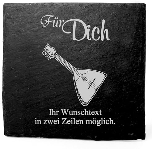 Deko Schiefer Untersetzer personalisiert Balalaika - Für Dich - 11x11cm Schwarz Bierdeckel Tischdeko Bieruntersetzer Weinuntersetzer
