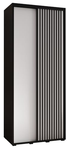 MEBLE KRYSPOL Lanko 1 Schrank mit Zwei Schiebetüren mit Stange, Regale - Moderner Aufbewahrungsschrank für Schlafzimmer, Wohnzimmer - 235,2x100x45 cm - Schwarz Weiß Schwarz