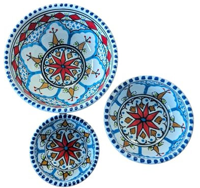 your castle Keramikschalen 3er Set Snack Schalen für Tapas, Dessert, Dipschälchen, Müslischalen, Bowl Schüssel Bunt Dekorativ Handarbeit, Ø 6 cm/Ø 10 cm/Ø 12 cm