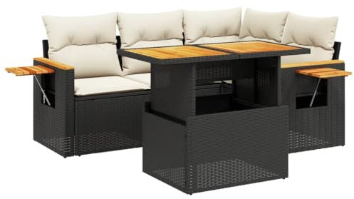 vidaXL Garten Sofagarnitur mit Kissen 5-TLG., Gartenmöbel Gartengarnitur, Sitzgruppe Sitzgarnitur, Lounge Sofa Garnitur Terrasse, Schwarz Poly Rattan