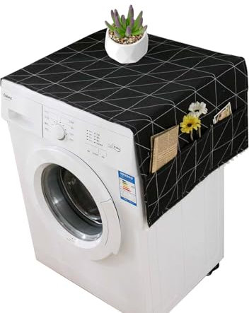 Housse de Machine à Laver,Housse étanche Pour Machine à Laver,130×55cm Tapis De Machine à Laver,Housse Machine à Laver Top,Réfrigérateur Housse Protection,Avec Sac De Rangement,noir