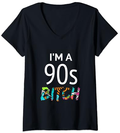 Damen I'm a 90s Bitch. Stylisches 90er Jahre Retro Farben Style T-Shirt mit V-Ausschnitt