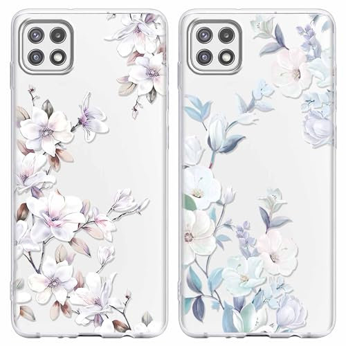 Foonary 2 Pack Clear Print Phone Case Compatible with Samsung Galaxy A12 4G 6.5, Slim Soft Silicone with Flower Design Aesthetics Transparent Pattern Cases, Shockproof Bumper Protector Cover