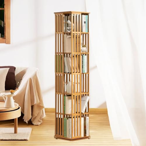 LSHFYV Drehbares Bücherregal Holz, Drehbares Bücherregal Mit 6 Etagen - 360-Grad-Display Bodenstehendes Bücherregal Multifunktionaler Bücherregal-Organizer Holz Drehbar Bücher 178cm Hoch,Original