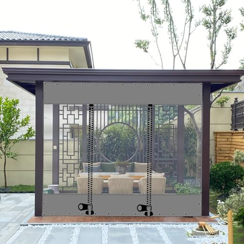 uofgcru Rideaux de Bâche Imperméables Transparents Extérieurs, Pergola Panneau De Bâche Transparente,avec Fermeture Éclair,Rideau De Pluie,Bâche Étanche PVC,avec Œillets,W×H-300x200cm(9.8 * 6.6ft)