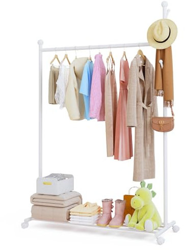 Innotic 4 in 1 Multifunktionale Kleiderständer mit Rollen, Regal und Garderobenständer für Eingang, Wohnzimmer, Schlafzimmer, weiß