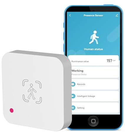 Sensor de presencia WiFi: sensor de movimiento inteligente con radar mmWave de 5,8 GHz, posicionamiento de zonas, alertas de notificación de aplicaciones, sensor de presencia en tiempo real para