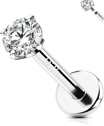 OUFER Silber 925 8 mm Helix Piercing Schmuck Innengewinde Knorpel Ohrpiercing 16G Tragus Piercing Conch Piercing Silber Frauen Helix Ring Clear 2 mm CZ Lippenpiercing