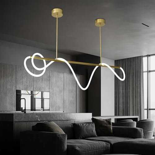 ASJK Moderne LED-Pendelleuchte,Gold Moderner Kronleuchter für Esszimmer, Beleuchtungskörper für Küchen, verstellbare Deckenaufhängung Esszimmer Lampe Hängend mit Fernbedienung, 120CM,45W