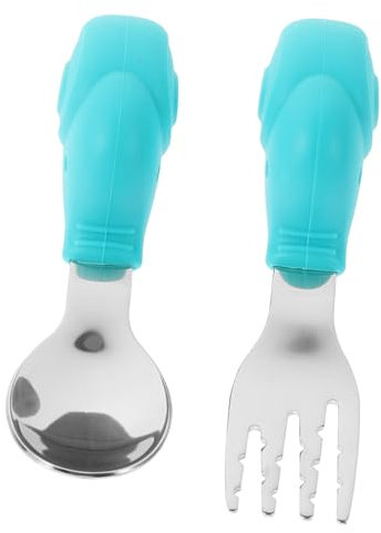 1 Satz Hilfsbesteck Mit Und Löffel Bagger Für Kinder Kleinkinderlöffel Essgeschirr Kindergabeln Babylöffel Und Sicherer Babylöffel Sichere Babygabel Grüner VICASKY