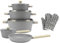 Royal Swiss Pan Forged Pfannen-Set – 11-teilig – mit Glasdeckel – für alle Herdarten – mit Antihaftbeschichtung – ohne PFAS – geeignet für Induktion – mit Küchenhandschuhen (Beige)
