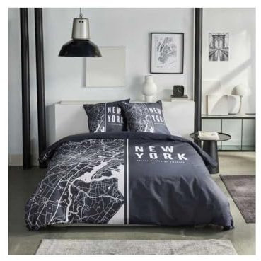 Today Parure de lit 2 Personnes 220x240cm + 2 taies oreillers 63x63 cm imprimée Java 1,14, Noir