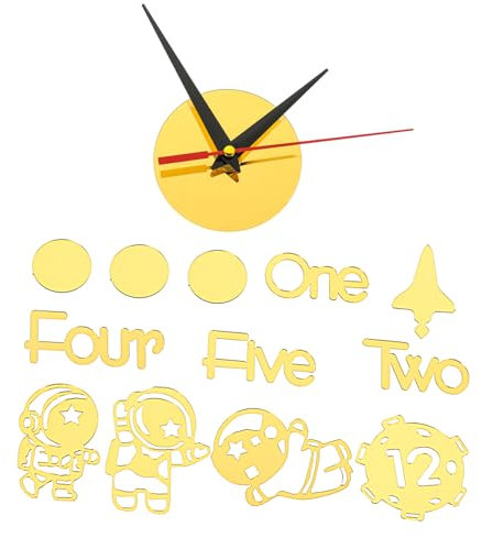 Cabilock 1satz Wanduhr Astronauten-Design Dekorative Stummes Uhrwerk Für Wohnzimmer Und Schlafzimmer Kleine Goldene Farbe Ohne Batterie Installieren Kreatives Wanddekor