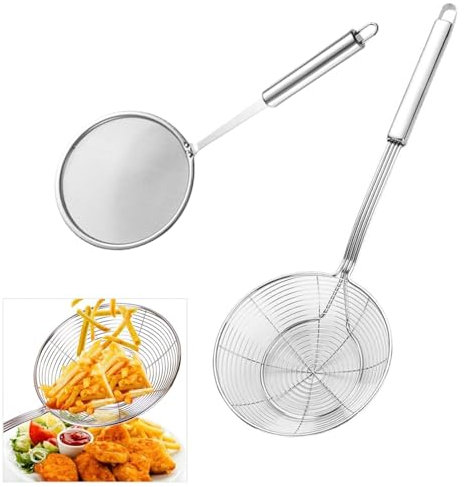 Schaumkelle Edelstahl, 2 Stücke Siebkelle, 16 cm Spinnen Sieb Skimmerkelle, 12 cm Feines Sieb Schaumlöffel, Edelstahl Löffel Filter Set, für Kochen,Braten,Dünsten,Schöpfen von Speisen in der Küche