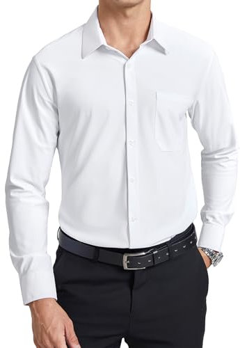 Enlision Chemise Blanche pour Homme Extensible sans Repassage Formelle à Manches Longues avec Boutons Coupe Classique pour Affaires Bureau avec Poche 2XL