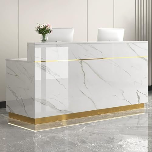 YUGXTH Empfangstheke, Empfangstresen, Rezeptionstheke mit Abschließbarer Schublade, Rezeptionstresen, für Kasse, Lobby, Geschäft(Gold,140cm/55.1in)