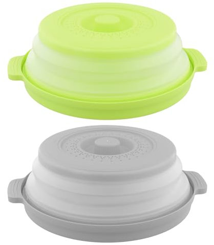 Anseom 2 Pieces Microwave Cover for Food, Microwave Plate Cover Collapsible Microwave Splatter Cover Food Food Cover Lid for Dishes with 1 Pair Silicone Assist Handle Holder for Kitchen Cooking