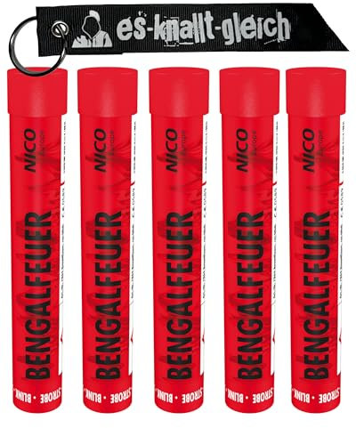 Bengalfeuer je 5 Stück in Rot Blau Gelb Grün Orange Pink Weiß von NICO Europe mit Anhänger (Rot Blink)