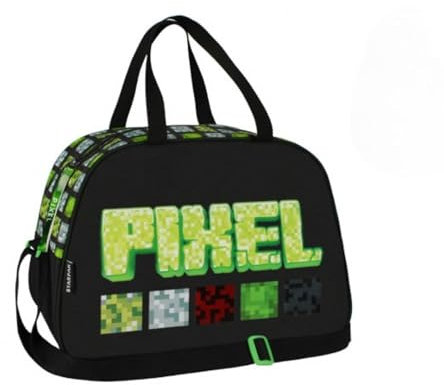 Paso - Sporttasche Kinder für Jungen - Umhängetasche mit Pixel Motiv - Schwimmtasche mit verstärktem Boden - Trainingstasche 40 cm x 25 cm x 15 cm