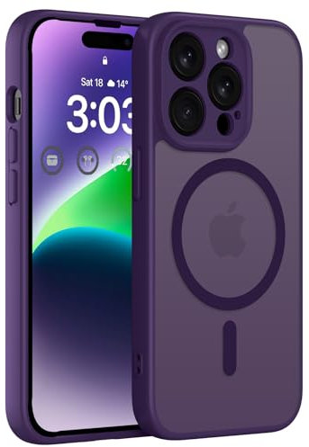 ORDA Magnetisch Hülle für iPhone 14 Pro Max 6,7 Zoll Kompatibel mit MagSafe, Transluzente Matt Rückseite Dünn Kameraschutz Stoßfest Handyhülle für iPhone 14 Pro Max (Dunkel Violett)