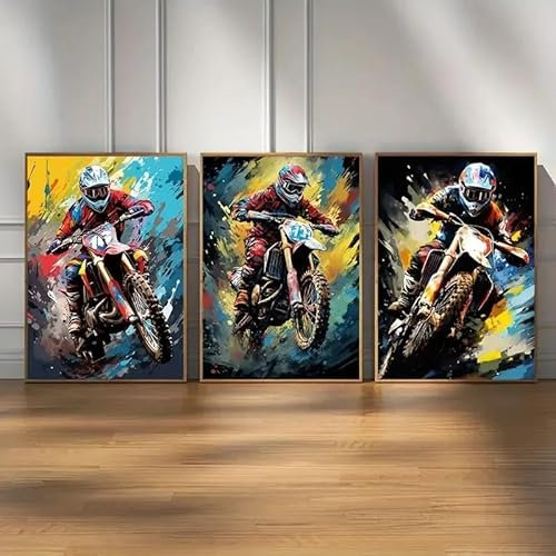Moderne Motocross Leinwand Malerei Wand Kunst Dirt Bike Poster Drucke Für Jungen Schlafzimmer Home Office Decor 30X40Cmx3Pcs Kein Rahmen