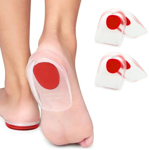 Gel Silicone Heel Cups, 2 Pairs Heel Lifts for Achilles Tendonitis, Shoe Wedge Inserts for Plantar Fasciitis, Clear Orthotic Gel Heel Cups Heel (Red, One Size)