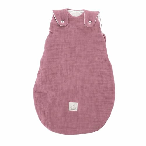 TRÄUMELAND Babyschlafsack aus Musselin pflaume, atmungsaktiv, leicht & hautfreundlich, mitwachsender Ganzjahres-Babyschlafsack mit integrierter Belüftung, 2.5 TOG, Öko-Tex 100 zertifiziert