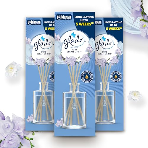 Glade Duftstäbchen Pure Clean Linen, Raumduft, natürliche Öle, 3 x 50 ml | 3er Pack, natürliche Öle, 15 Wochen Duft, frischer Leinenduft, ideal für Zuhause & Badezimmer, langanhaltend