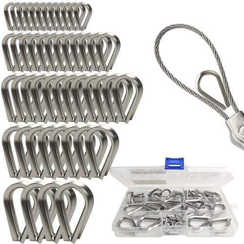50 Piezas Acero Inoxidable Dedales de Cuerda de Alambre Corazón Dedal Cuerda de Alambre Cable Dedales Aparejo Herramientas-M2/M3/M4/M5/M6 Guardacabos