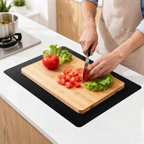 Upgraded 10” x 15” Non-Adhesive Non-Slip Cutting Board Mat Multi-Purpose | Non-Slip Pad for Chefs & Home Cooks, Safety Grip Mat Under Kitchen Cutting Boards, Drawer Liners (Black, 1 Pack)