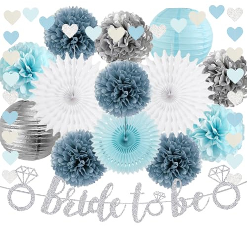 Jga Deko Frauen Blau Weiß Bride to Be Deko Papier Girlande Seidenpapier Pom Poms for Junggesellenabschied Brautdusche Dekorationen