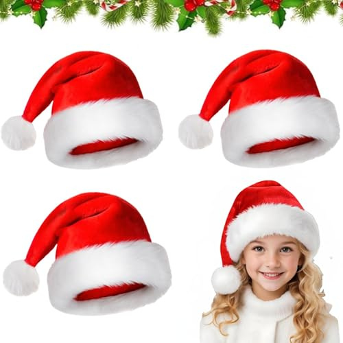 Tccydm 3 Stück Weihnachtsmützen Kinder, Nikolausmütze rot, Baby Weihnachtsmütze, Samt Weihnachtsmütze, Nikolausmütze, Weihnachtsmann Mütz, für festliche Partys im neuen Jahr (Kinder)