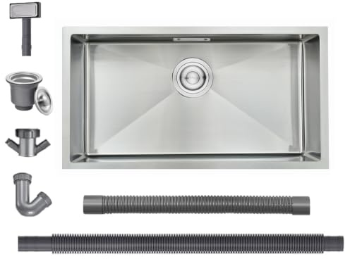 BoomHoze Fregadero Cocina 75 x 45 cm, Fregadero Acero Inoxidable，Cepillado | Fregadero Compatible Instalación sobre, bajo y a fleur de Encimera, Incluye Rebosadero y Cesta Filtro