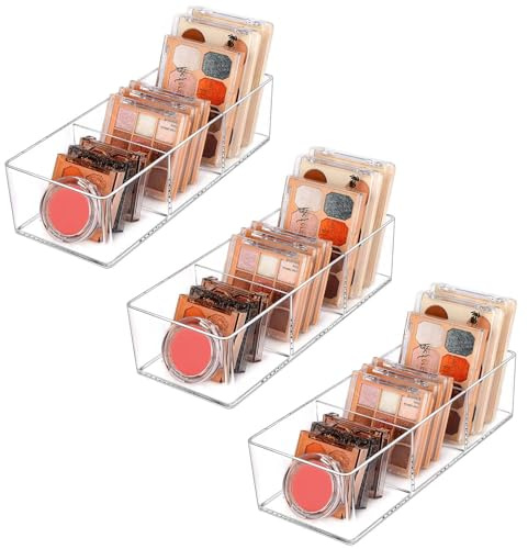 JessLab Acrylic Organizers, Bathroom Organizer for Drawer, Cosmetic Display Cases for Vanity, Countertop, Desk, Kitchen, and Makeup Storage, 3-Section (3 Pack)