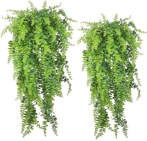 Artificial Hanging Plants Fern Vine, Fake Ivy Leaves, 2 Pack, 78cm, UV Resistant, for Indoor Outdoor, Living Room, Kitchen, Balcony, Garden, Bedroom