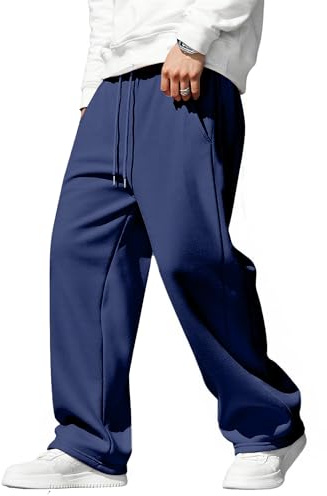 JMIERR Jogginghose Herren Baggy Einfarbig Hosen Weites Bein Sweatpants Lang Trainingshose Loose Fit Bequeme Y2k Streetwear Freizeit mit Taschen Blau L